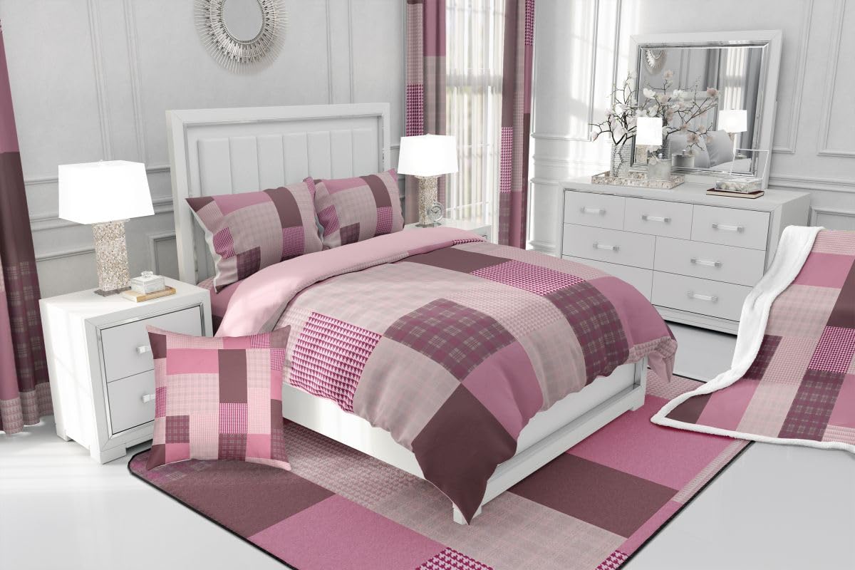 jejeloiu Plaid Bedding Set Soft for Boys Girls, Patchwork Comforter Set Queen Size Check Checkered Duvet Quilt Microfiber Grid Geometric Bedroom Decor 3 Pcs with 2 Pillow Cases