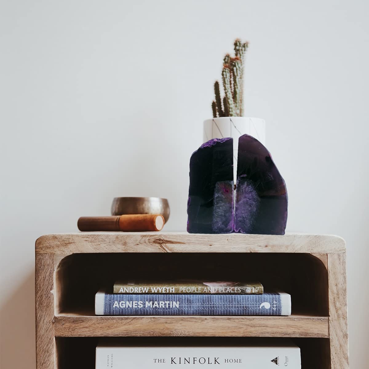 Geode Bookends 3-4 lbs Decorative Heavy Crystal Stone Book Ends for Shelves Dyed Purple 1 Pair