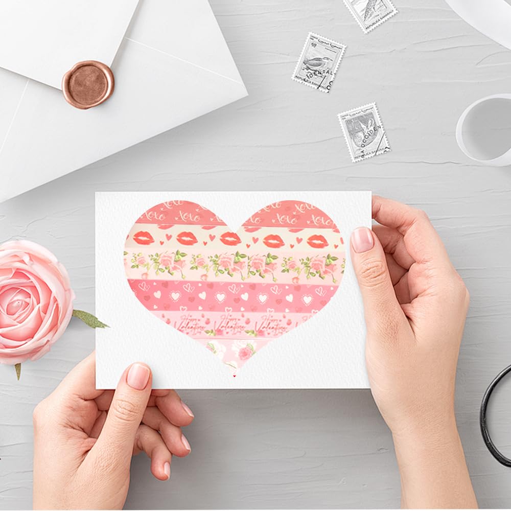 Koudindg Pink Red Washi Tape Set for Valentine's Day 12 Rolls Washi Tape for Journaling Anniversary Scrapbook Supplies Love Scrapbook Stickers Gifts for Girlfriend Stocking Stuffers for Women