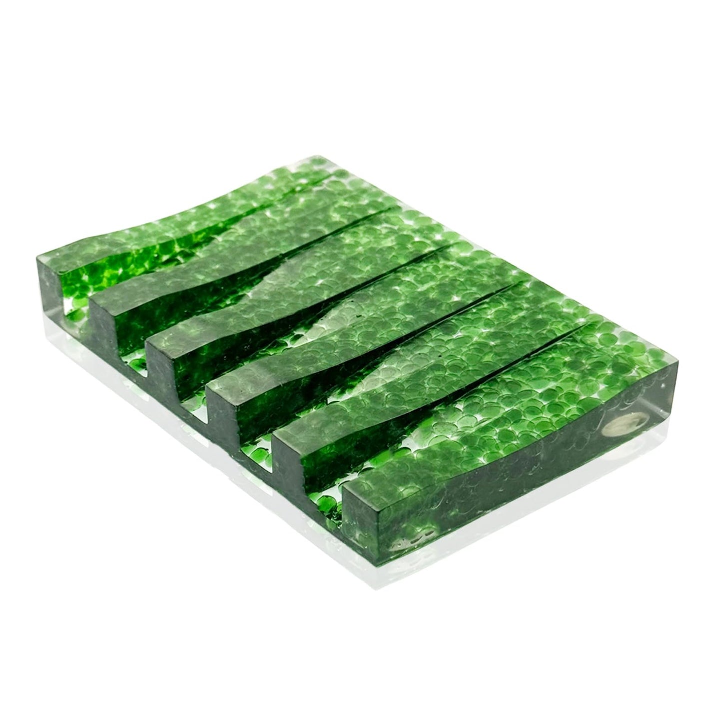 Vinsiora Soap Dish Rectangular Self Draining Holder with Natural Green Bead Inclusions Handcrafted Bathroom Tray Modern Decor Accessory 4.33 x 2.99 x 0.59 Inches (Green Crystal Single-Drain Soap Rack)