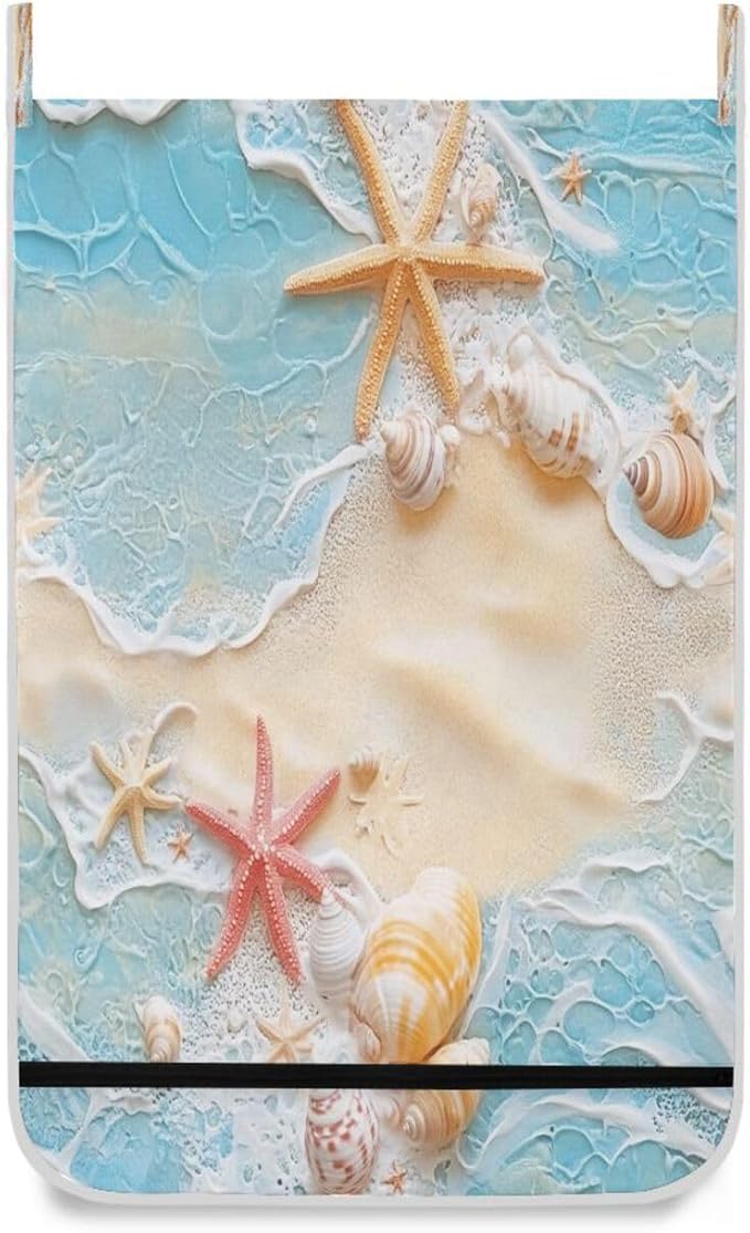Blue Beach Sea Star Shell Summer Hanging Laundry Hamper Door Hampers Bag Basket