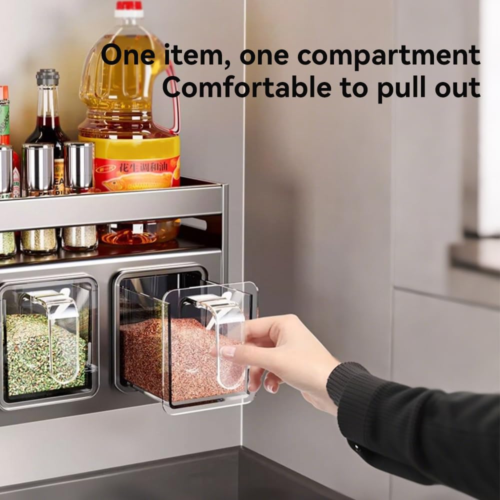 ANQIA Kitchen Spice Rack Wall Mount Hanging Seasoning Box Over Stove Hanging Shelf Seasoning Jar Organizer for Sugar Salt Pepper (5 Box)