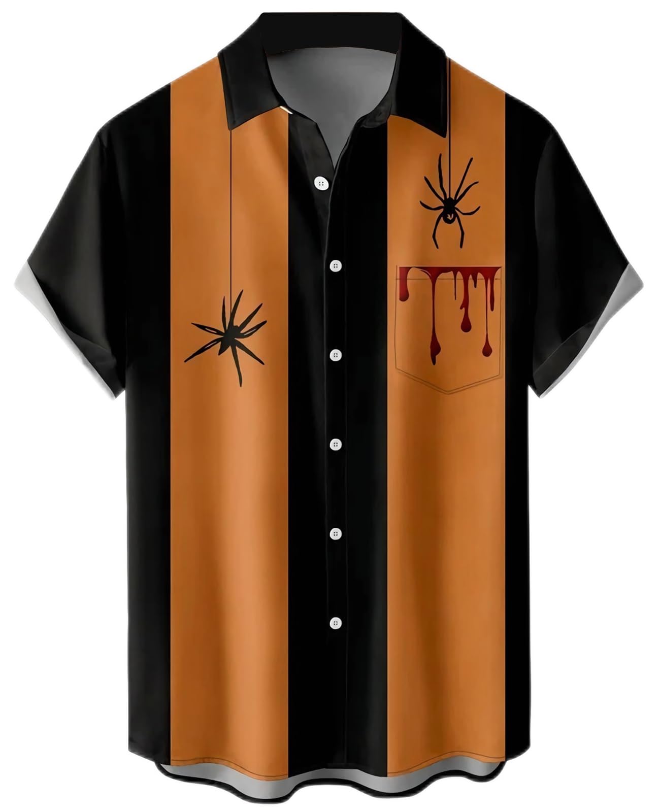 Men's Halloween Spider Print Short Sleeve Casual Vintage Button Down Shirt