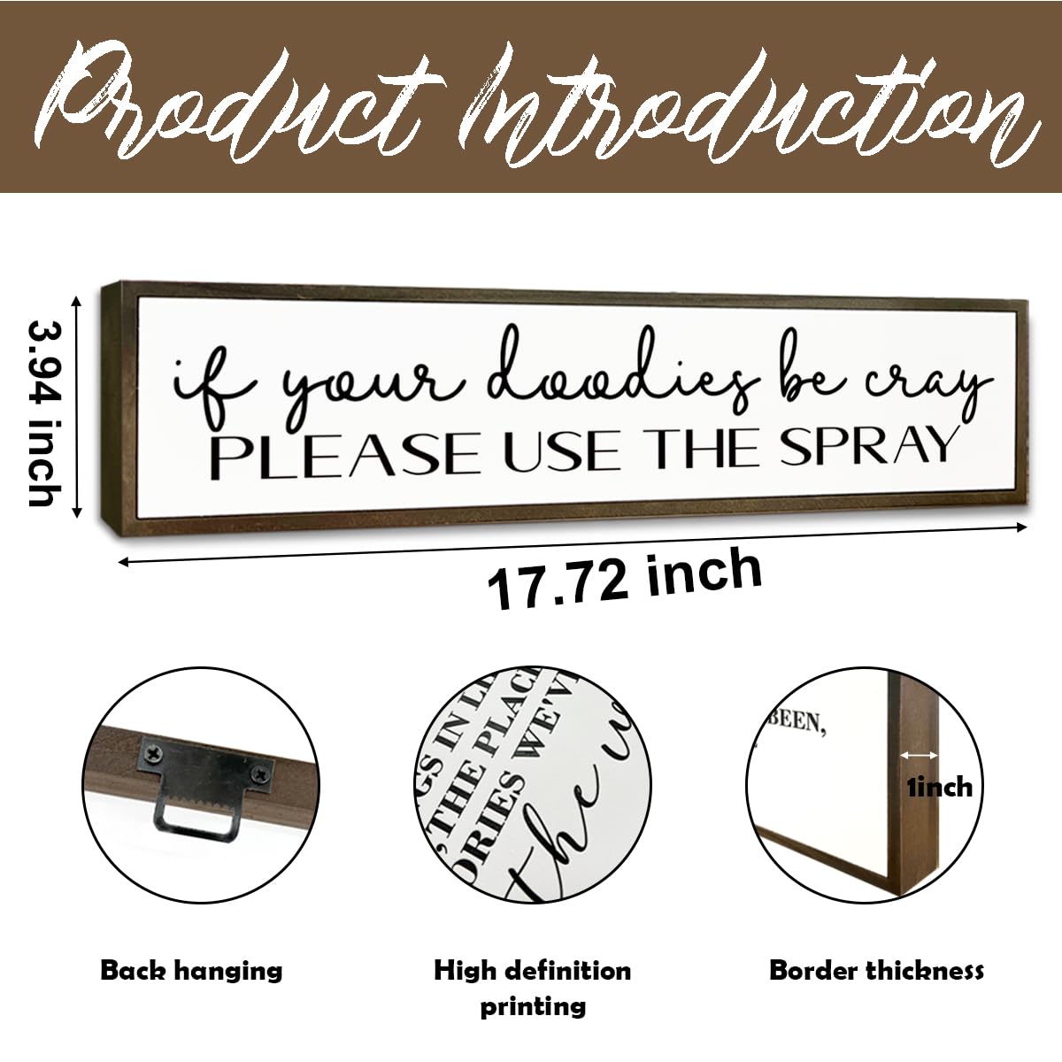 Funny Bathroom Signs, If You Doodies Be Cray Please Use the Spray Sign, Decoration for Toilet Restroom Bathroom, Rustic Wood Decor for Tabletop, Decorative Wooden Box Sign, 17.8x4x1.2 inches