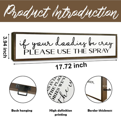 Funny Bathroom Signs, If You Doodies Be Cray Please Use the Spray Sign, Decoration for Toilet Restroom Bathroom, Rustic Wood Decor for Tabletop, Decorative Wooden Box Sign, 17.8x4x1.2 inches