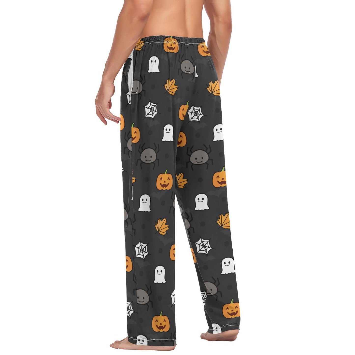 Pumkin Happy Halloween Leaf Spider Pajama Pants Mens Lounge Pants Super Soft Men Pajama Bottoms with Pockets Drawstring Size M