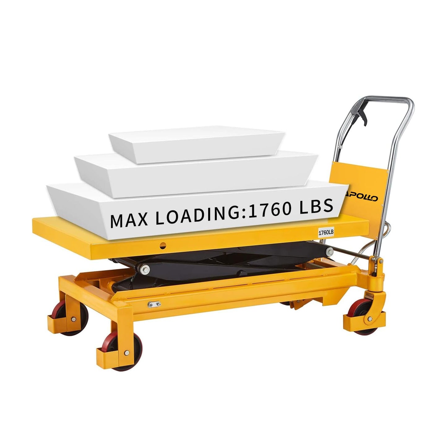 APOLLOLIFT Hydraulic Lift Table Cart, 1760lbs Capacity 59" Lifting Height, Double Scissor Lift Table with 4 Wheels and Safety Back Guard for Material Handling and Transportation