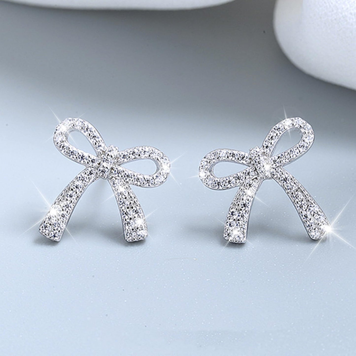 Silver Bow Earrings for Women Trendy Sparkly Rhinestone Chain Tassel Earrings Cute Ribbon Stud Earring Daily Party Jewerly Gifts Christmas Stocking Stuffers