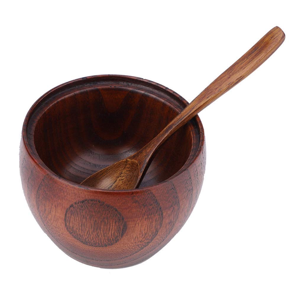 TOPINCN Solid Wood Jar Sugar Bowl, Salt Seasoning Box Japanese Style with Spoon and Lid, Kitchen Storage Container for Sugar Salt