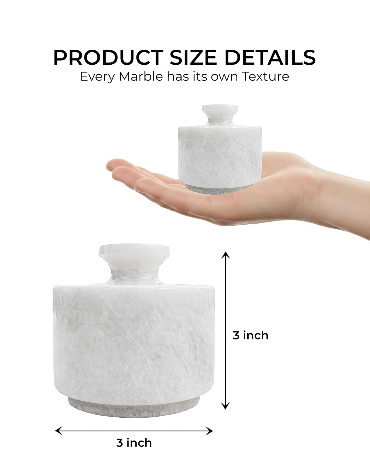 UrbanFocal Natural Marble Salt Cellar With Lid - Stone Salt Container And Stone Salt Holder, Spice Jars for Counter, Candy Jar & Spice Jar, White