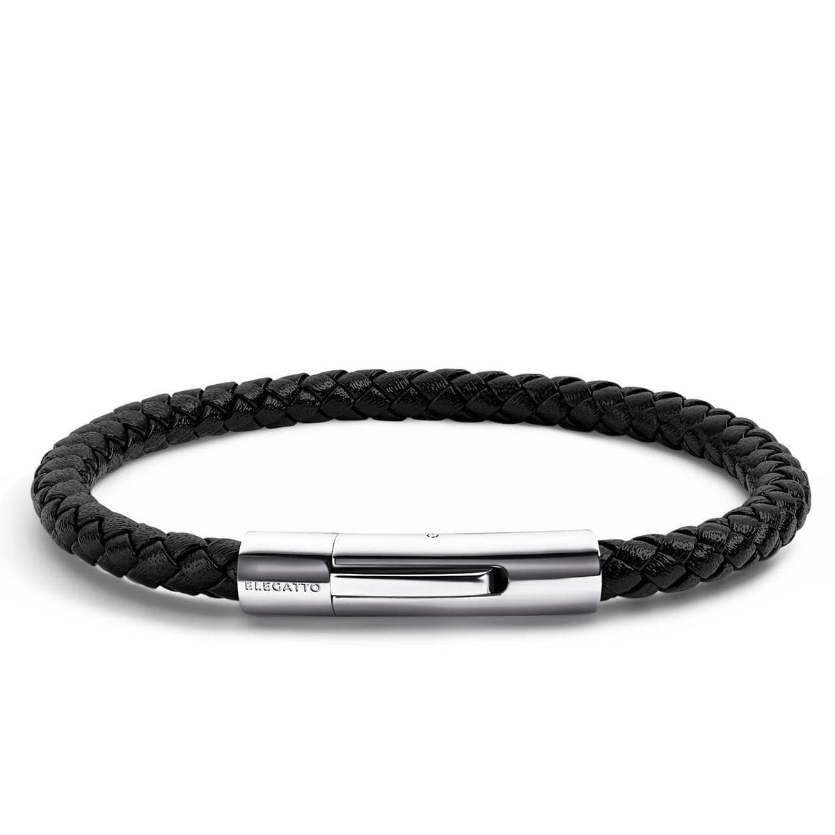 Elegatto Elagio Premium Braided Leather Bracelet for Men | Full-Grain Braided Leather with Sterling Silver Polished Stainless Steel Clasp | Men’s Designer Bracelets | Large