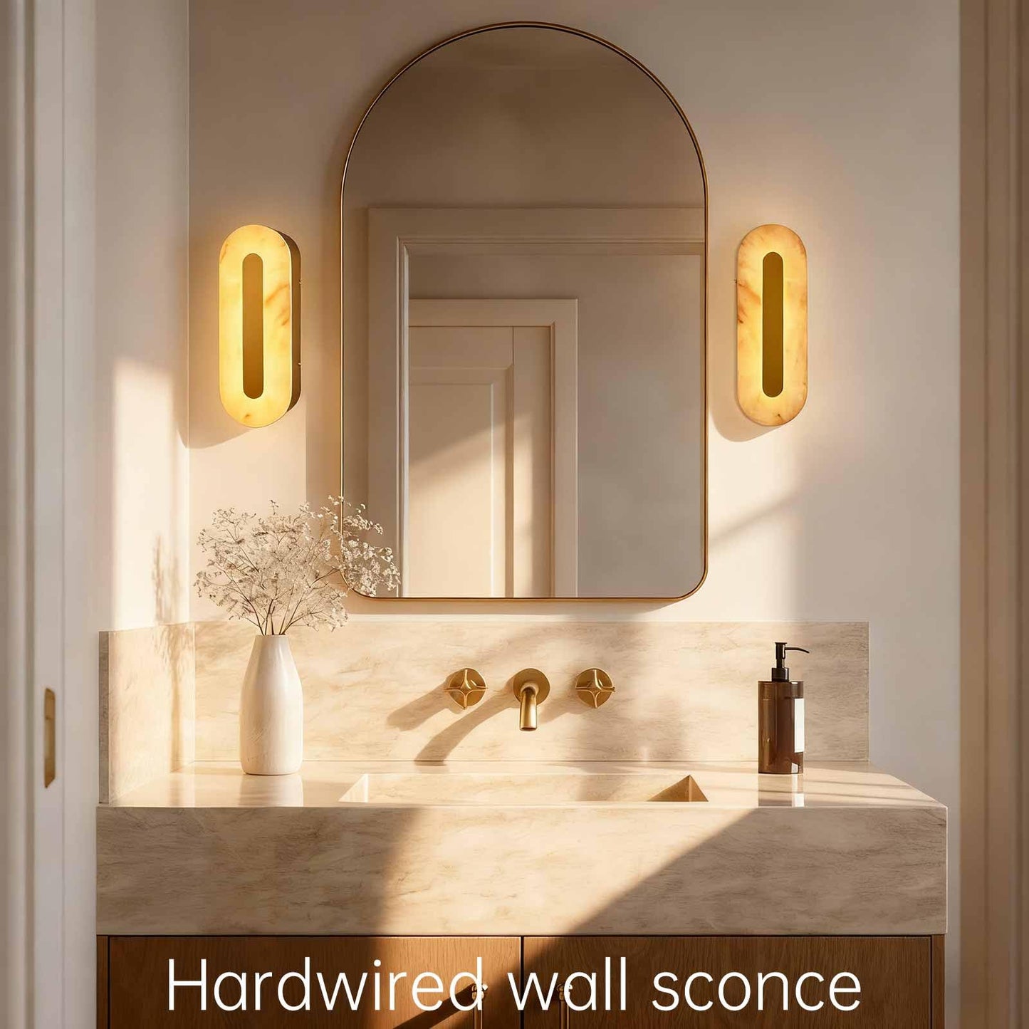 YMDHFS Alabaster Wall Sconces Natural Marble Wall Sconce Oval Stone Wall Light Gold Marble Bathroom Vanity Light Fixtures LED Bedroom Alabaster Lights for Living Room Showroom Staircase Hardwired