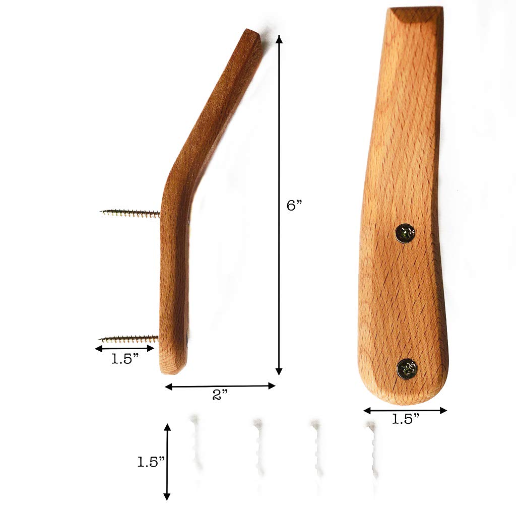 UMZi Wood Wall Hooks, 2 Pack Coat Hooks Mounted Rustic Wooden Heavy Duty Robe Hook Hat Rack | for Hanging Bathroom Towels Clothes Hanger (Beech Wood)