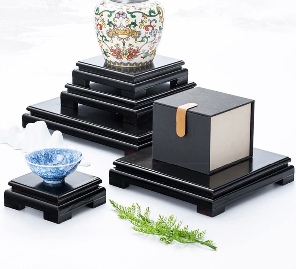 GOLDY&WENDY Oriental Plant Stand Handmade Vase Plant Ginger Jar Display Stand Wooden Square Pedestal Base