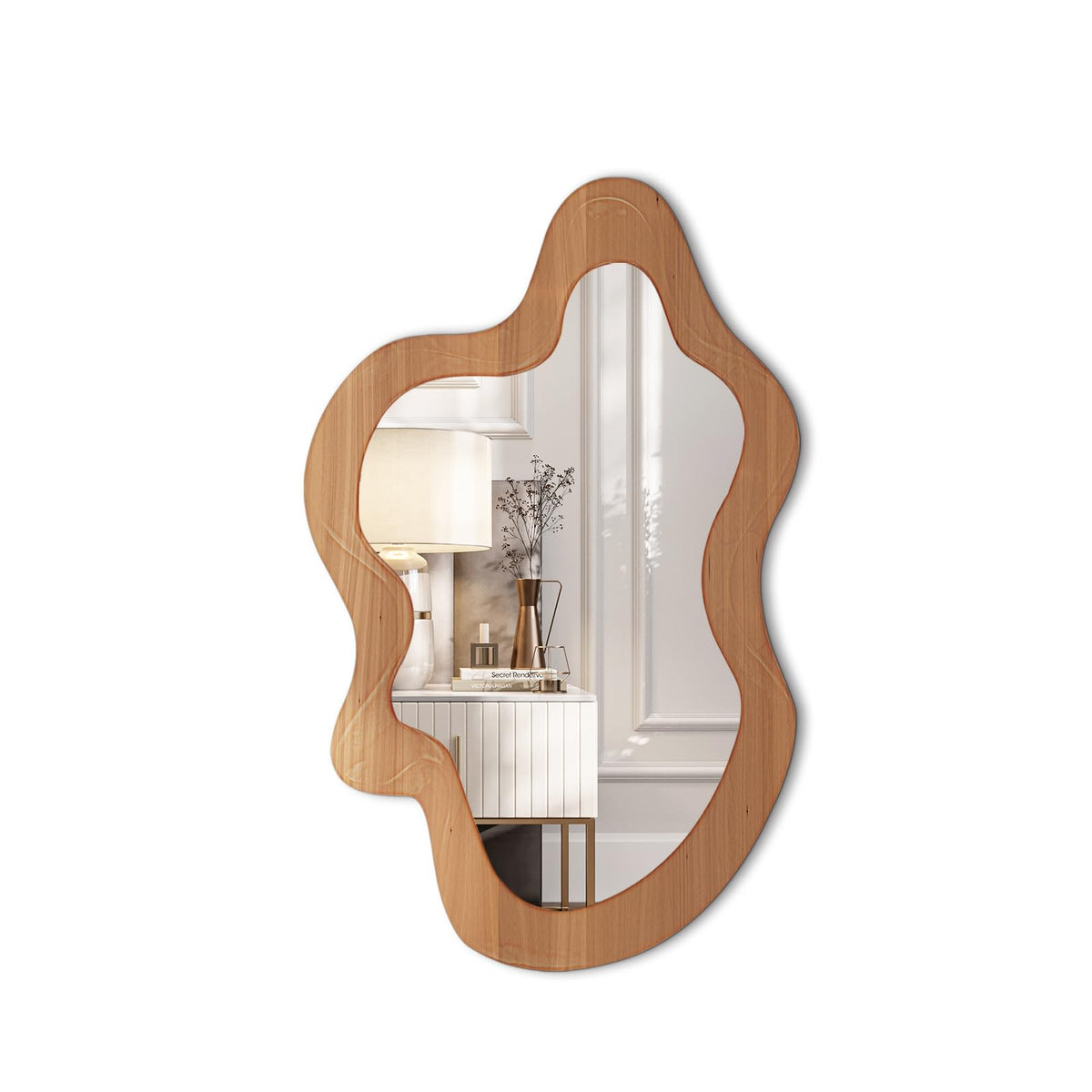 osemy 36" x 24" Irregular Wall Mirror, Wooden Framed Asymmetrical Wavy Wall Mirror for Living Room Bedroom Entryway Bathroom Modern Decorative, Hanging Hooks