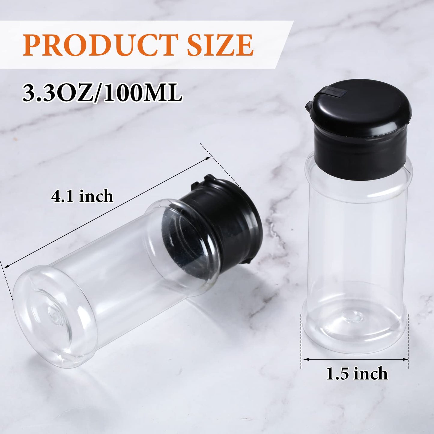 50 Pcs Plastic Spice Jars with Shaker Lids Containers Black Plastic Spice Bottles Seasoning Shaker Jars 3.3 Oz/ 100ml Seasoning Holder for Storing Herbs Powders
