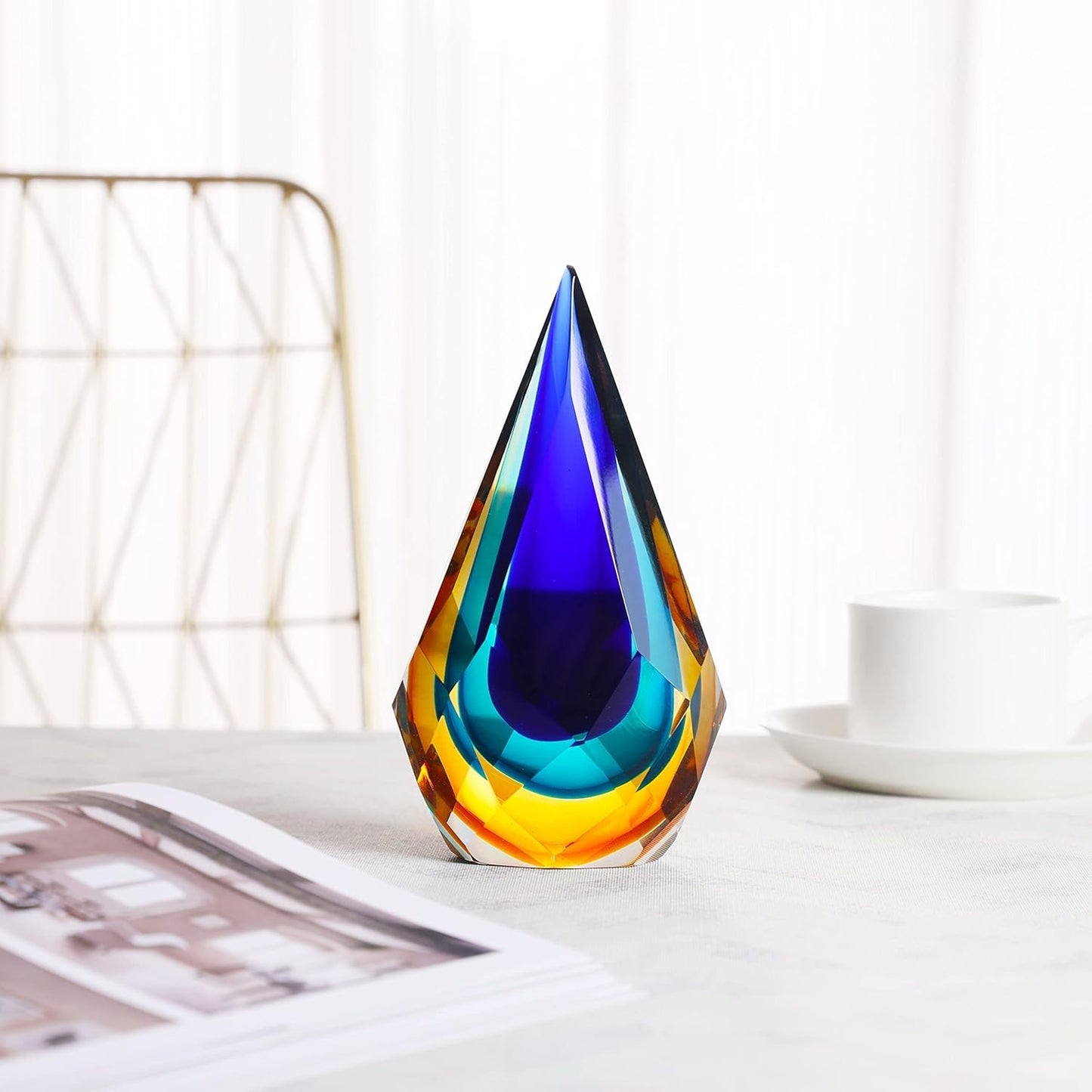 Yao Yuan Hand-Blown Glass Sculpture Glass Decor Murano-Style Glass Statue and Figurine Wonderful Gift, Blue and Green Color