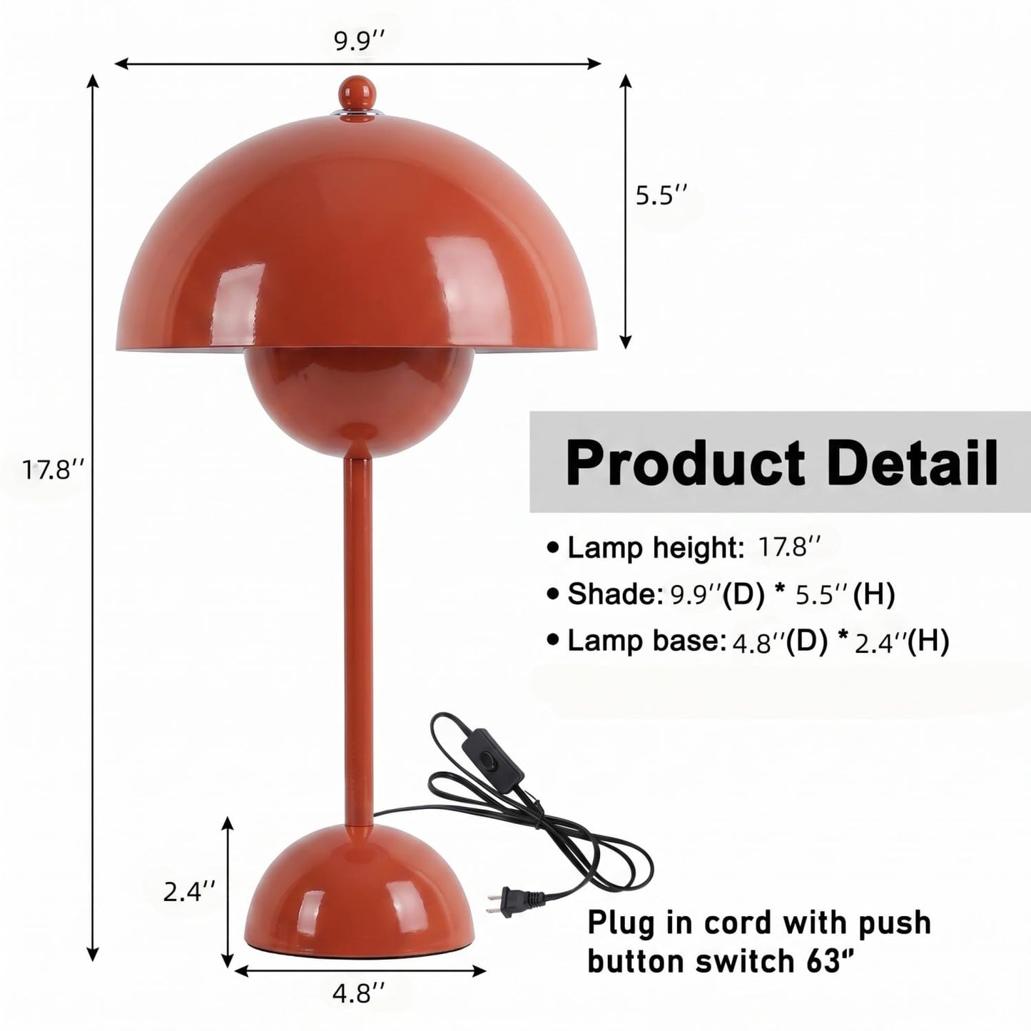 COSYLUX Modern Small Table Lamp for Bedroom, Cute Dome Shade Reflecting Light Reading Lamp for Living Room, Kid's Room, Study, Office, Beside Bedside Nightstand Desk Lamp(Coral Red/Burgundy)