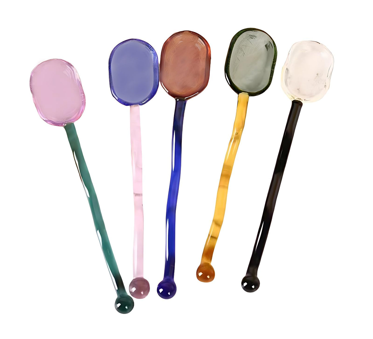 Turbokey 5 Pieces Glass Spoons - 6.1 inch Coffee Teaspoons, Heat Resistant Stirrers for Tea, Sugar, Home Bar Party (5 Color)