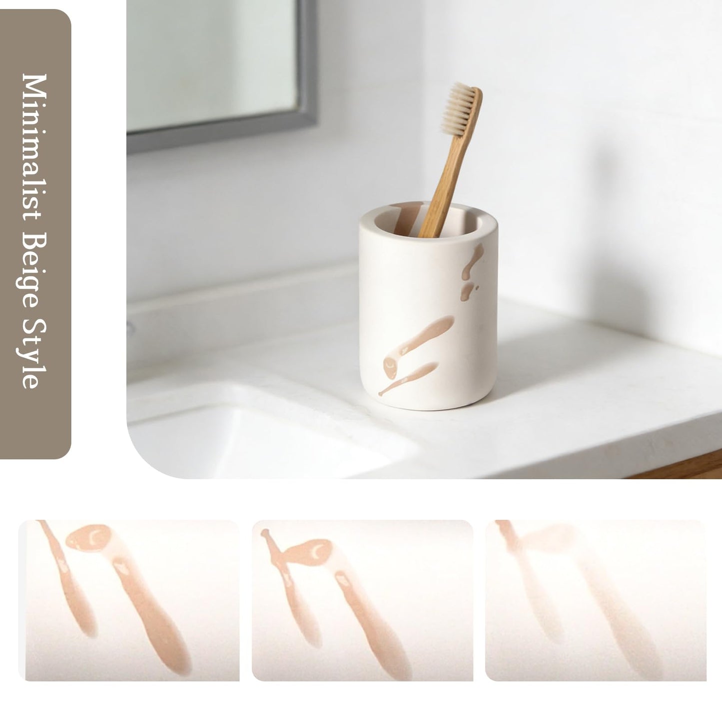 2 Pack Beige Diatomite Toothbrush Holder, Stone Toothbrush Holder for Bathroom, Fast-Drying Countertop Organizer for Electric Toothbrushes, Toothpaste & Cups