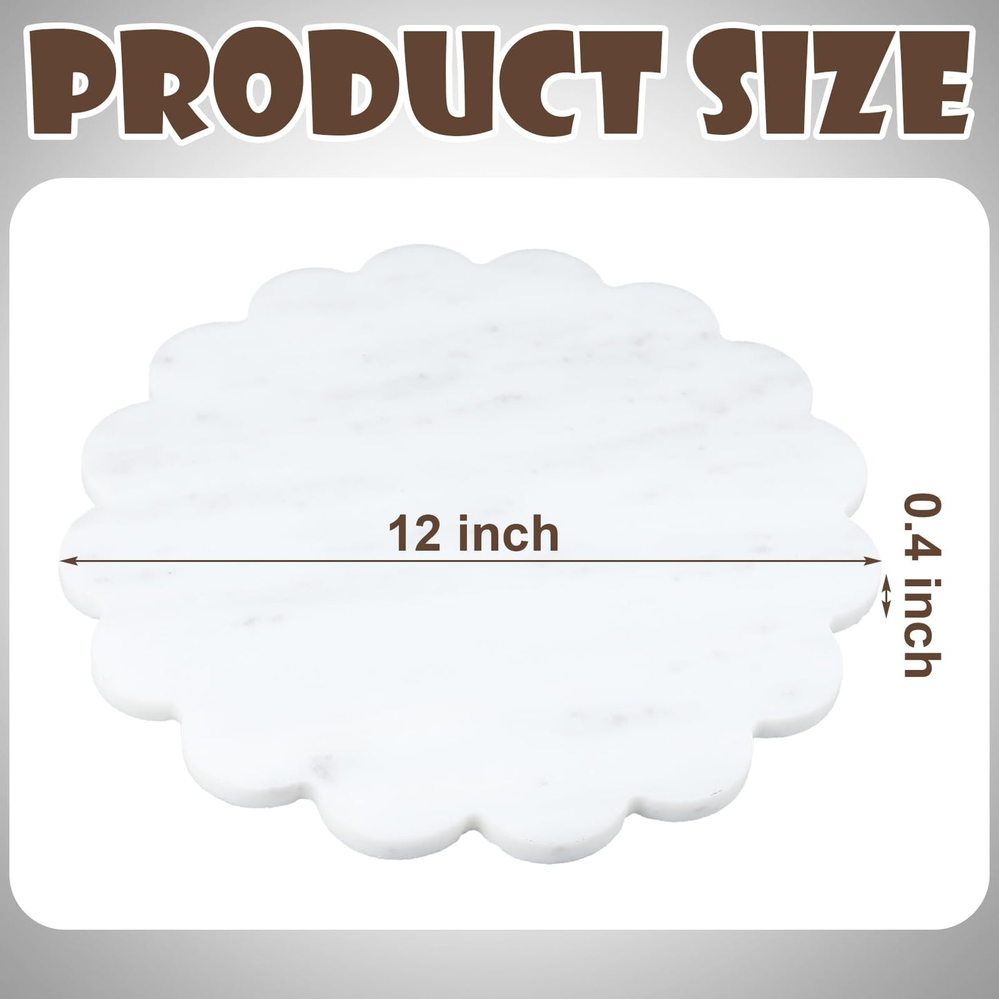 Newtay 12 Inches Marble Cutting Board Round Marble Tray White Scalloped Board with Non Slip Decorative Pastry Tray for Kitchen Pizza Cake Bread Baking Cheese Display