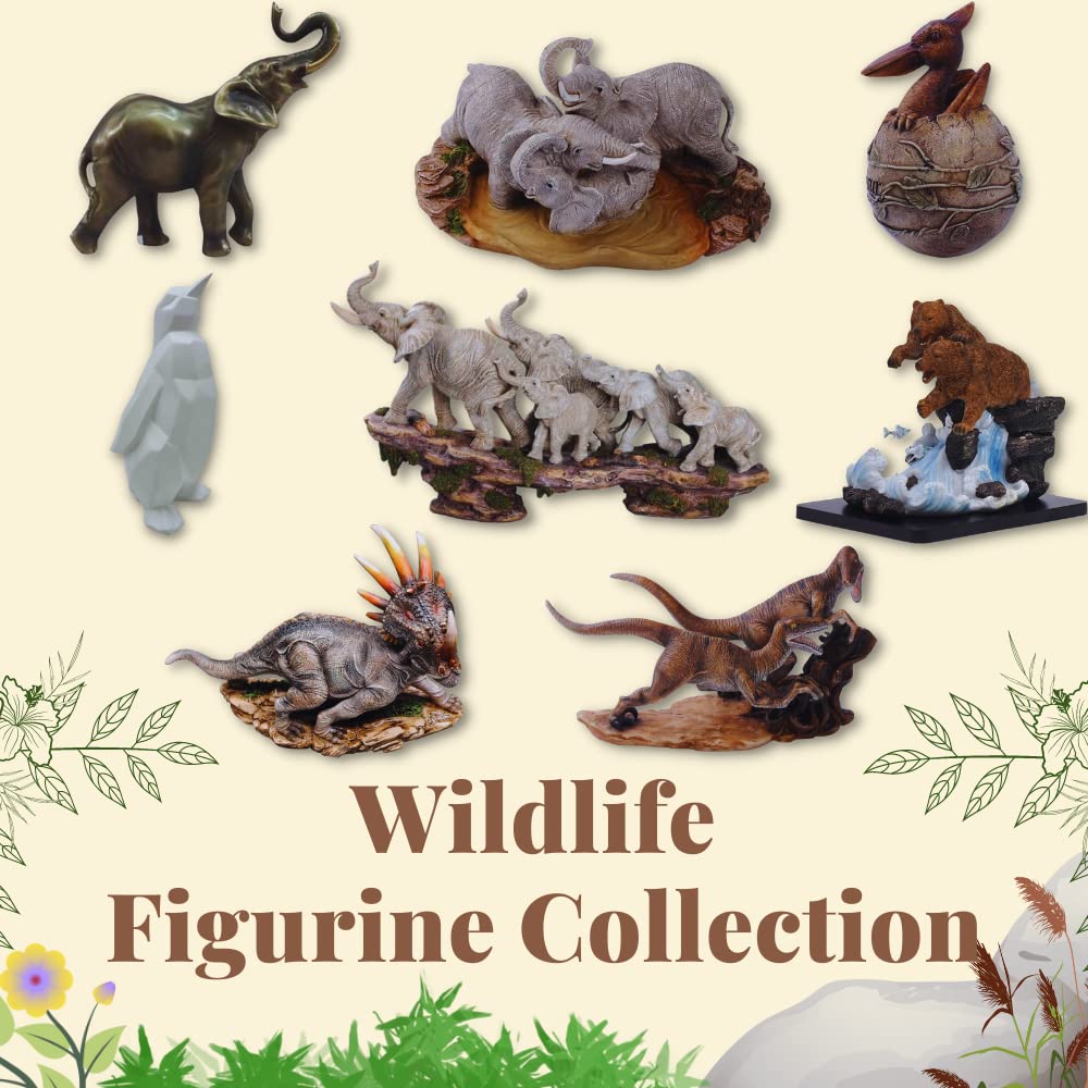 Comfy Hour 9.2" Large Elephant Figurine, Realistic Wildlife Sculpture, Decorative Safari Home Office Desktop Accent, Stone Resin Artisan Statue, 1 Unit (Elephant Friends and Family)
