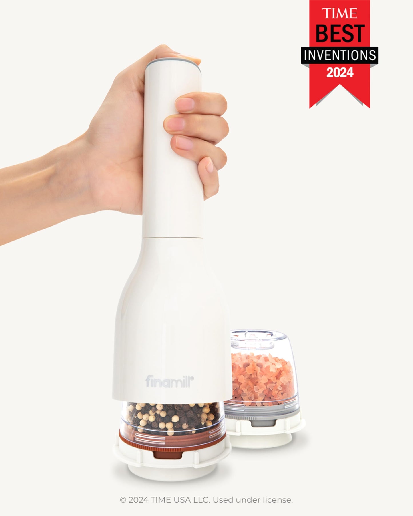 FinaMill Classic Battery Spice Mill – Battery Operated Salt and Pepper Grinder Set, Includes 2 Interchangeable Spice Pods, Adjustable Coarseness, LED Light, Home and Kitchen Gift Set for Father's Day