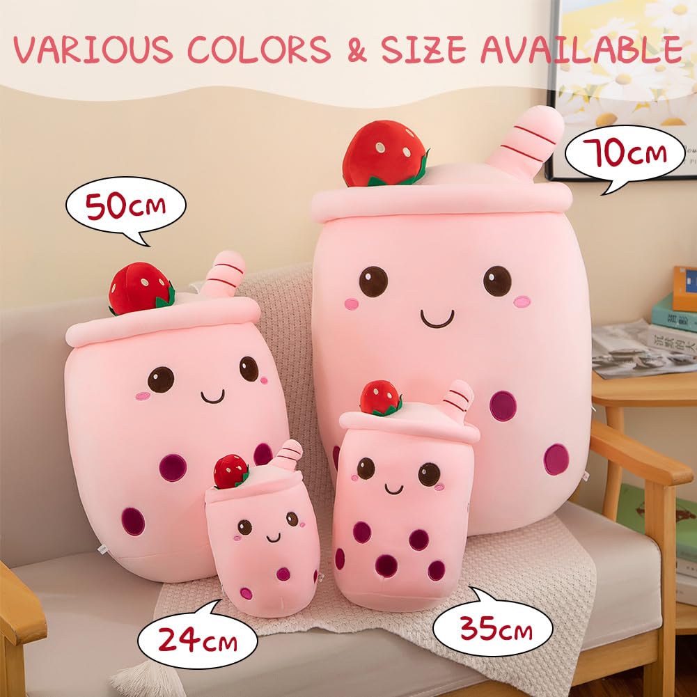 AMOZO Bubble Tea Plush Pillows, Cute Boba Plushies Soft Toys Giant Stuffed Animal Pillow for Lovers (Pink, 24cm)