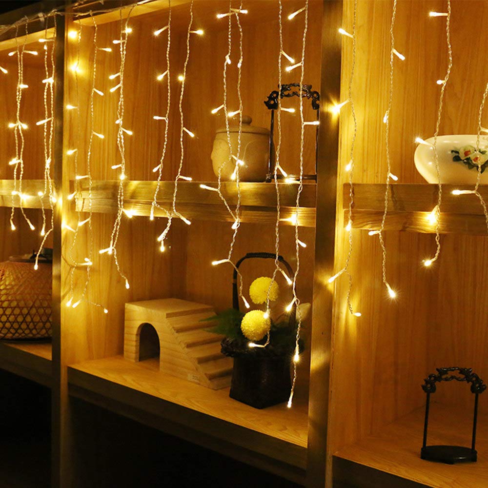 Lainin 3.5M/11ft 96 LED Warm White Linkable Fairy Curtain String Light with 8 Modes Memory Functional Controller for Indoor/Outdoor/Patio/Wedding/Christmas Decor