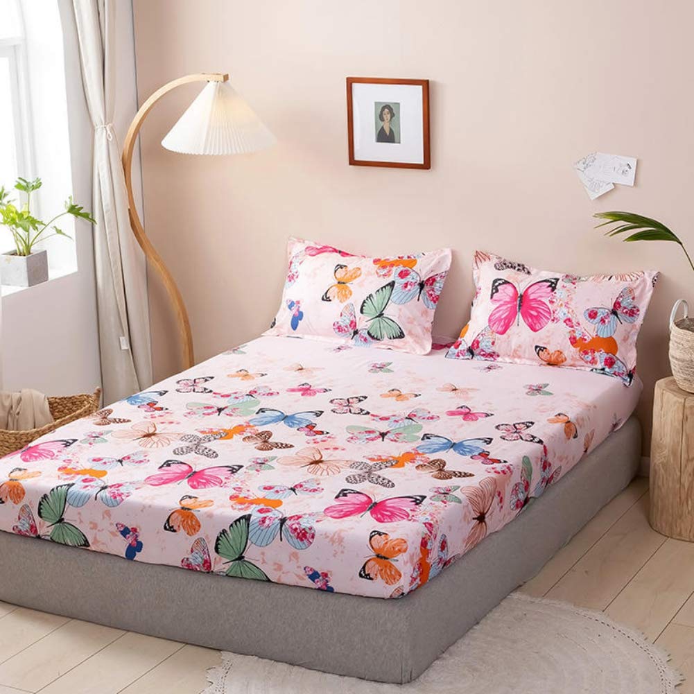 Kids Bed Sheet Set Twin Girls Teens Pink Butterfly Bedding Set Decorative Microfiber Polyester Animal Fitted Sheet for Children Bedroom Soft Bed Cover with 1 Pillow Case, Flat Sheet not Included