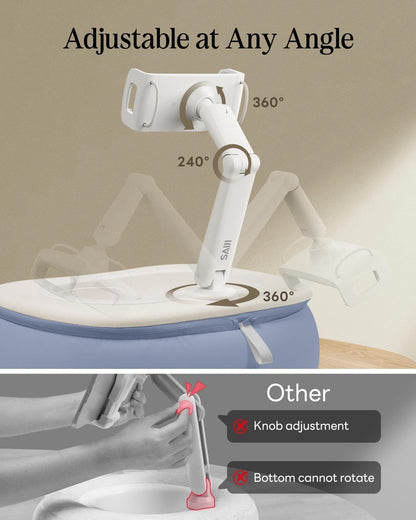 SAIJI Tablet Pillow Stand for Bed, Stable iPad Holder with Food-Grade Snack Bowl, Adjustable Kindle Pillow Stand for Reading, Suit for 4.7-15.6" Kindle,iPad,iPhone,Tablet,Blue