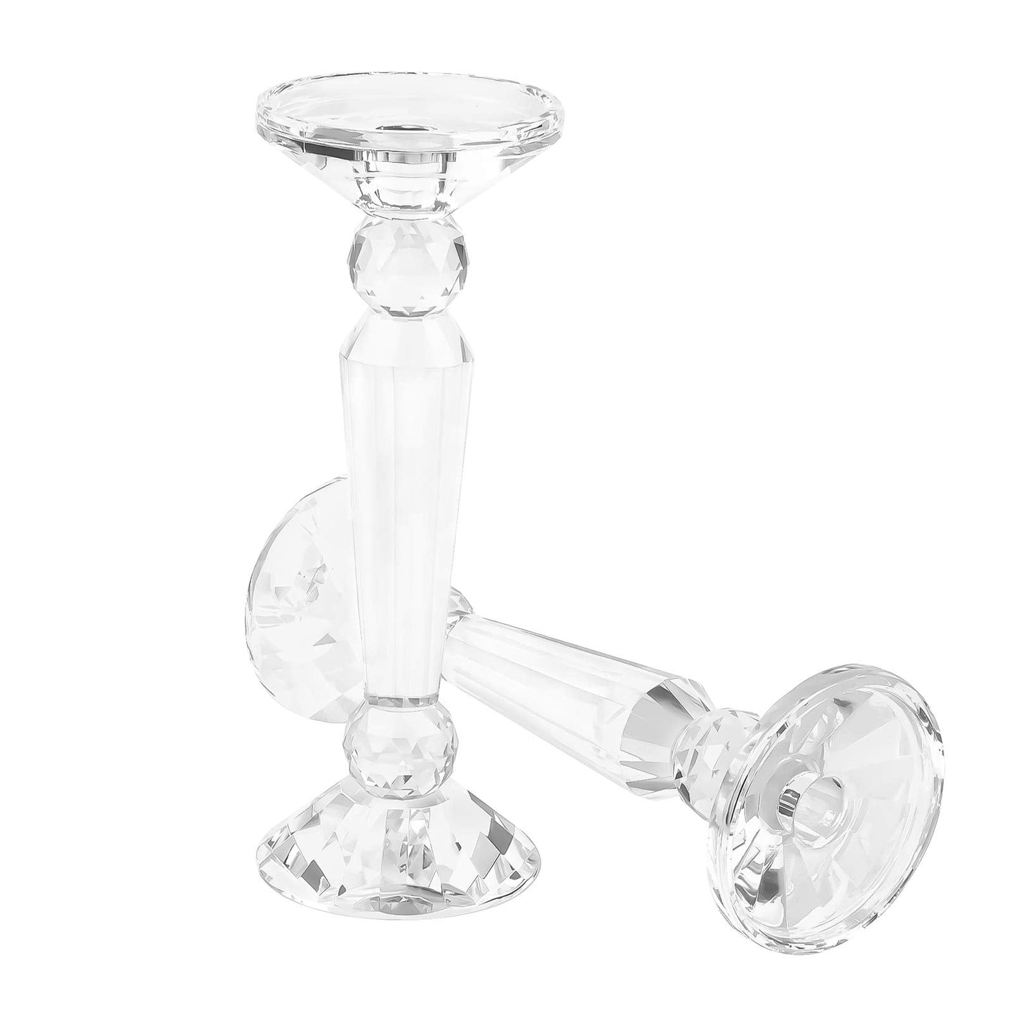 DONOUCLS Crystal Candle Stick Holders 2-Pack, Clear Crystal Taper/Pillar Candles Holder Table Centerpieces for Party and Wedding Decoration(10.6inches Tall)