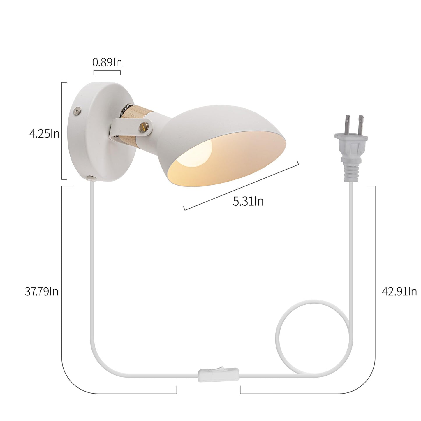 Aisilan Modern Wall Sconce with Plug in Cord and On Off Switch 5W E12 Bulb Matte White Swivel Wall Light for Bedside Living Room Corridor Hotel 3000k White