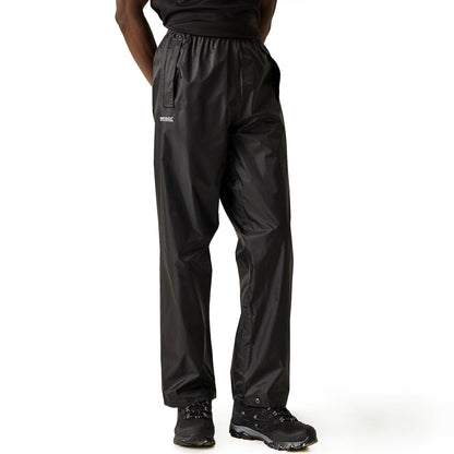 Regatta Pack-it Waterproof Overtrousers Men, for Hiking, Cycling, Walking, Motorbike - Outdoor Lightweight Men's Outdoor Rainproof Bottoms, with Elastic Waist - Water Repellent & Breathable Black