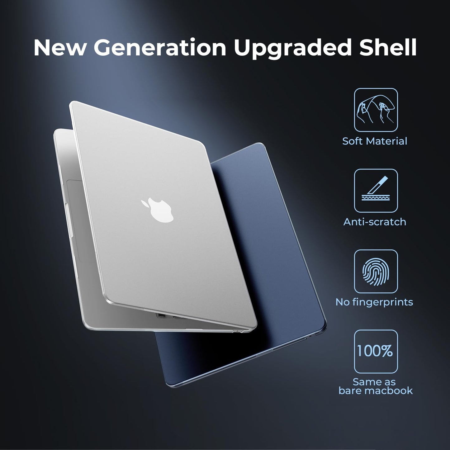 EooCoo Case compatible for Macbook Air M4 15 inch A3241 2025 M3 A3114 2024 M2 A2941 2023 Release [Presents Original Texture] Ultra-thin Plastic case Protective Hard Shell Matte Cover - Frost Midnight
