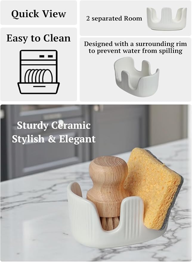 Ceramic Sponge Holder, 2-Slot Dish Sponge Holder