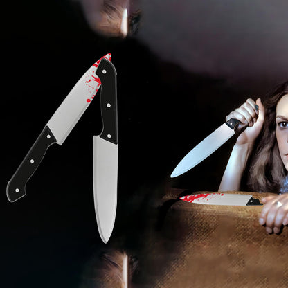 Nlcoek 2Pcs Halloween Fake Knife Prop,Fake Knife,Halloween Classic Horror Props Kills Butcher Knife Prop (Silver+red)