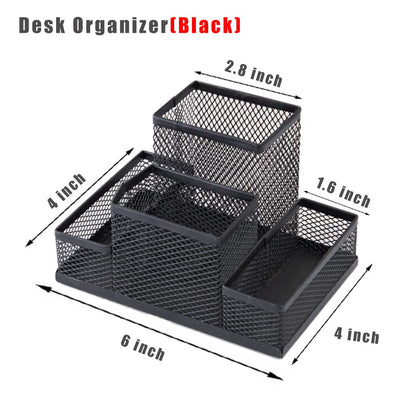 koofull Desk Organizer Desktop Mesh Pen Pencil Holder Caddy with 4 Compartments, Office Home School Classroom Accessories Cool Supplies