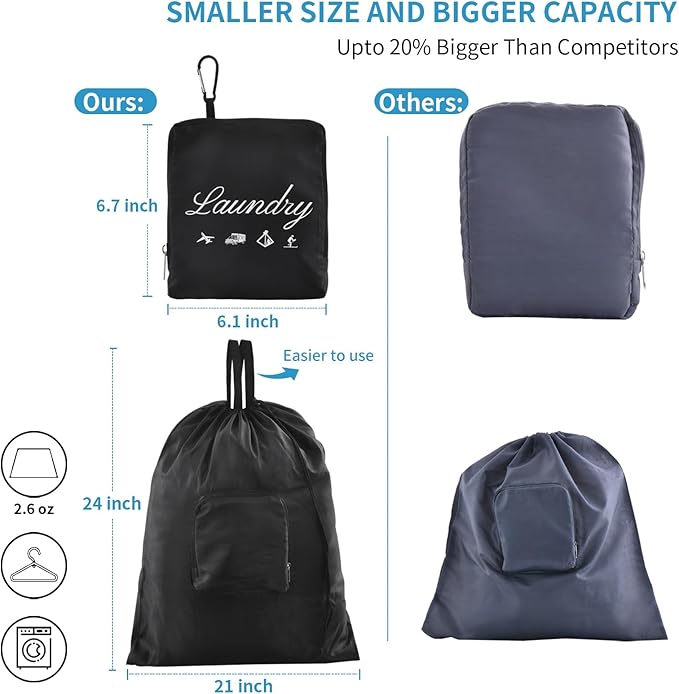 2 Pcs JHX Travel Laundry Bags, Dirty Clothes Organizer【Upgraded】with Handles