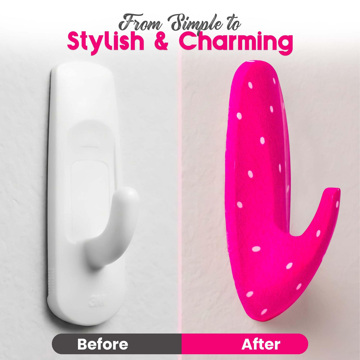 WallCandy Adhesive Wall Hanging Hooks | Pack of 3 Pink Polka Dot Wall Hooks with Heavy Duty Sticky Strips that Hold Up to 3lbs, Easy to Install Hanging Hook for Painted Walls & Kitchen