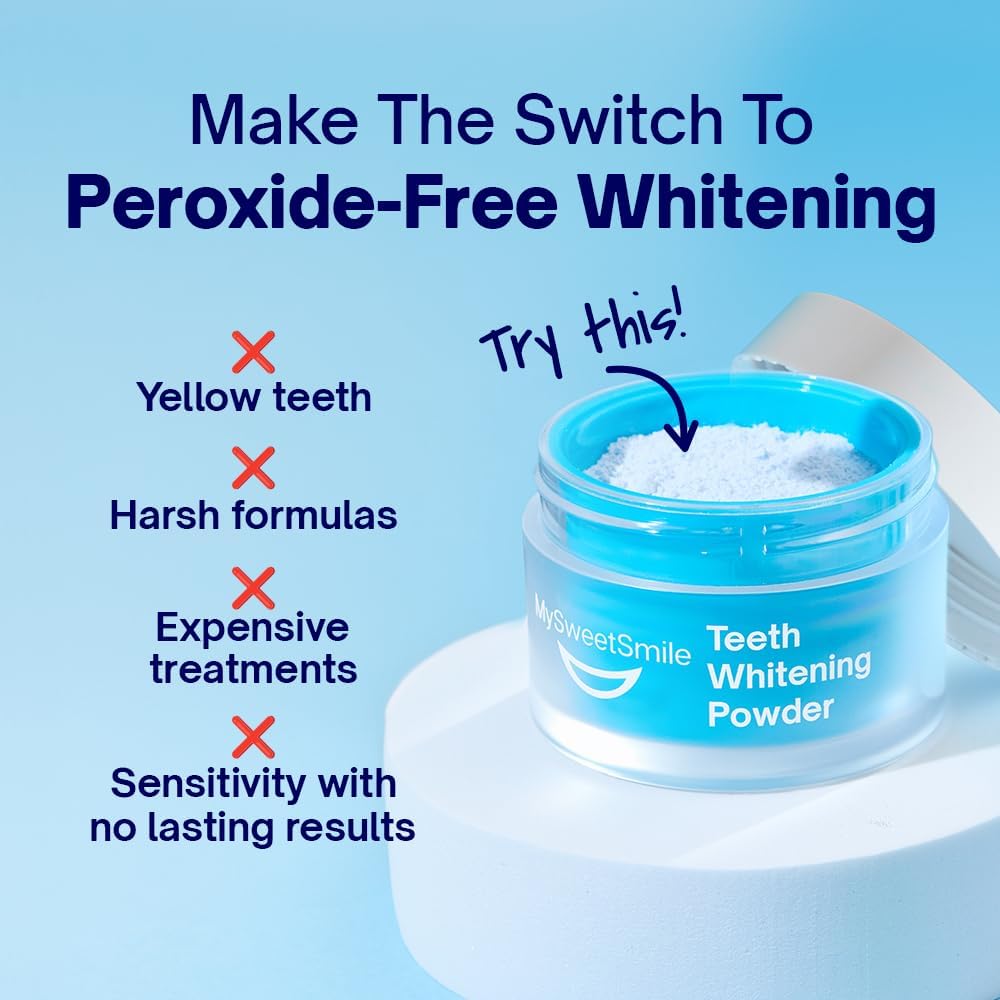 MySweetSmile Dentist-Approved Teeth Whitening Powder - IndyBest Award-Winner - Enamel-Safe & Sensitivity-Free - Cool Mint Flavour - Removes Years of Stains - 6 Month Teeth Whitener Supply