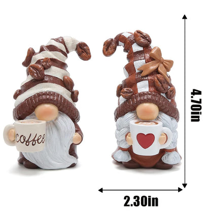 Hodao 2PCS Coffee Gnomes Figurines - Swedish Tomte Elf Dwarf Decor for Bar, Home, Gifts, Holiday Coffee Corner Decoration, Cute Christmas Farmhouse Tiered Tray Ornament for Kitchen Display