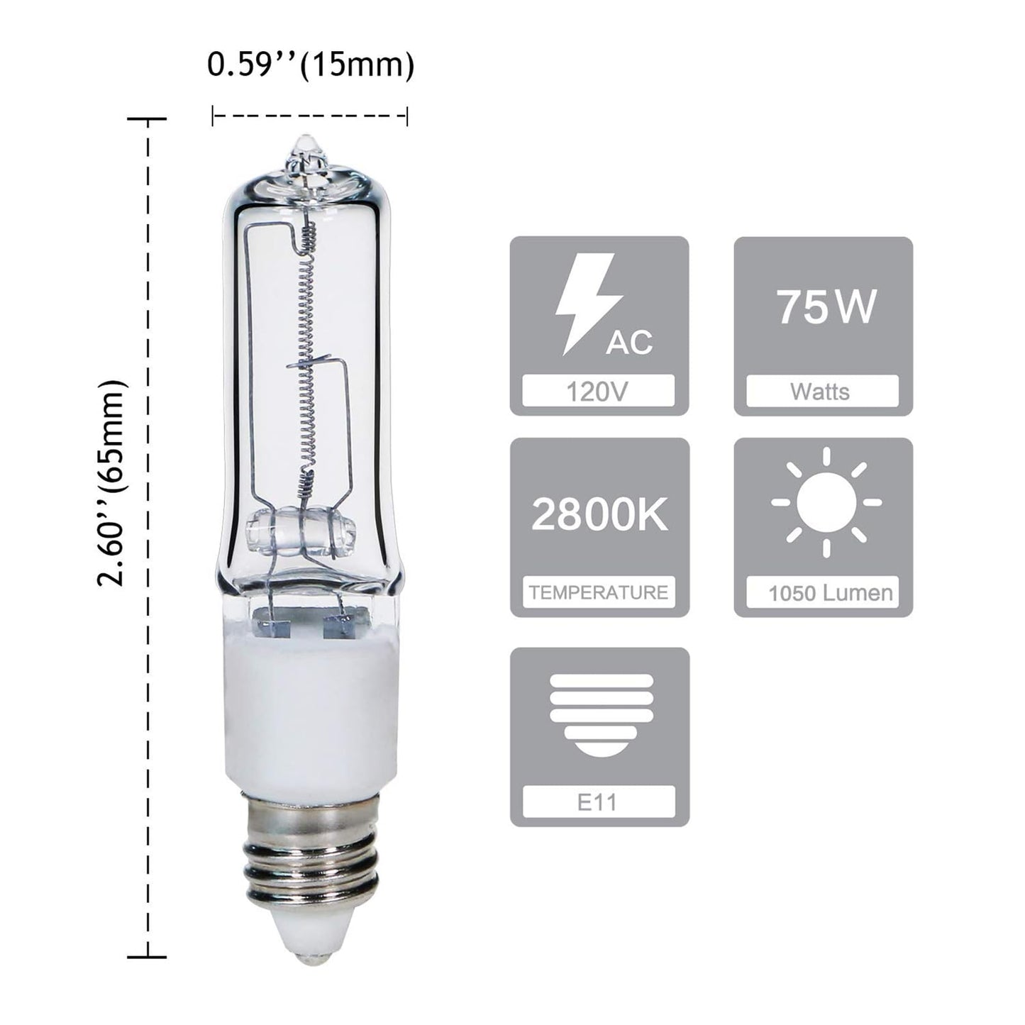 Comyan JDE11 75W Halogen Bulb, E11 Mini Candelabra Base, 1050 Lumens, Quartz Glass, 4-Pack