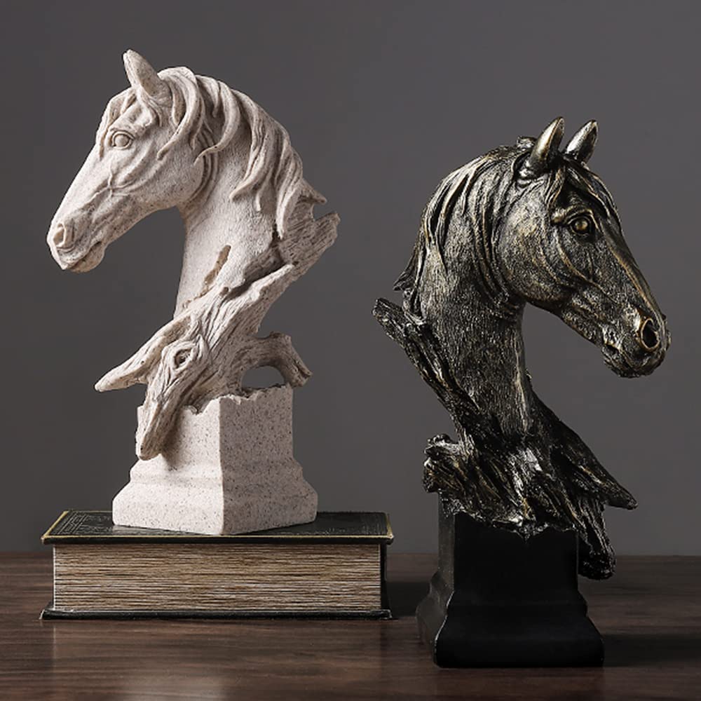 Yahu Lando Creative Art Retro Horse Head Ornament,Resin Statue Ornaments,Abstract Style Sculptures,Living Room Dining Desk Decorations,Bookshelf Decorative Objects,Office Decor(7.9"/Sandstone)