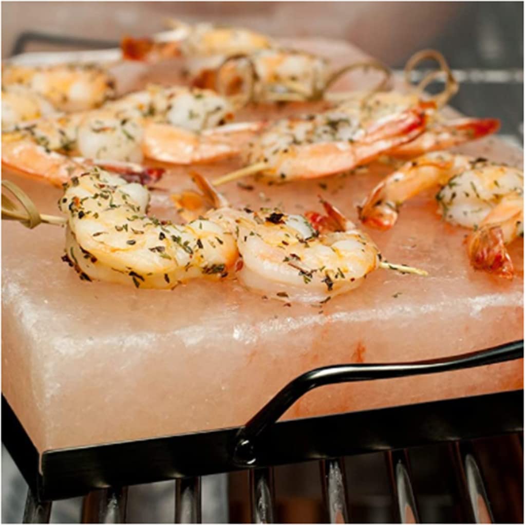 Himalayan Salt Plate Steel with Holder Set, Outdoor BBQ Himalayan Salt Block for Grilling Searing Chilling Cutting Seasoning & Serving, Size 12x8x1.6 inch.