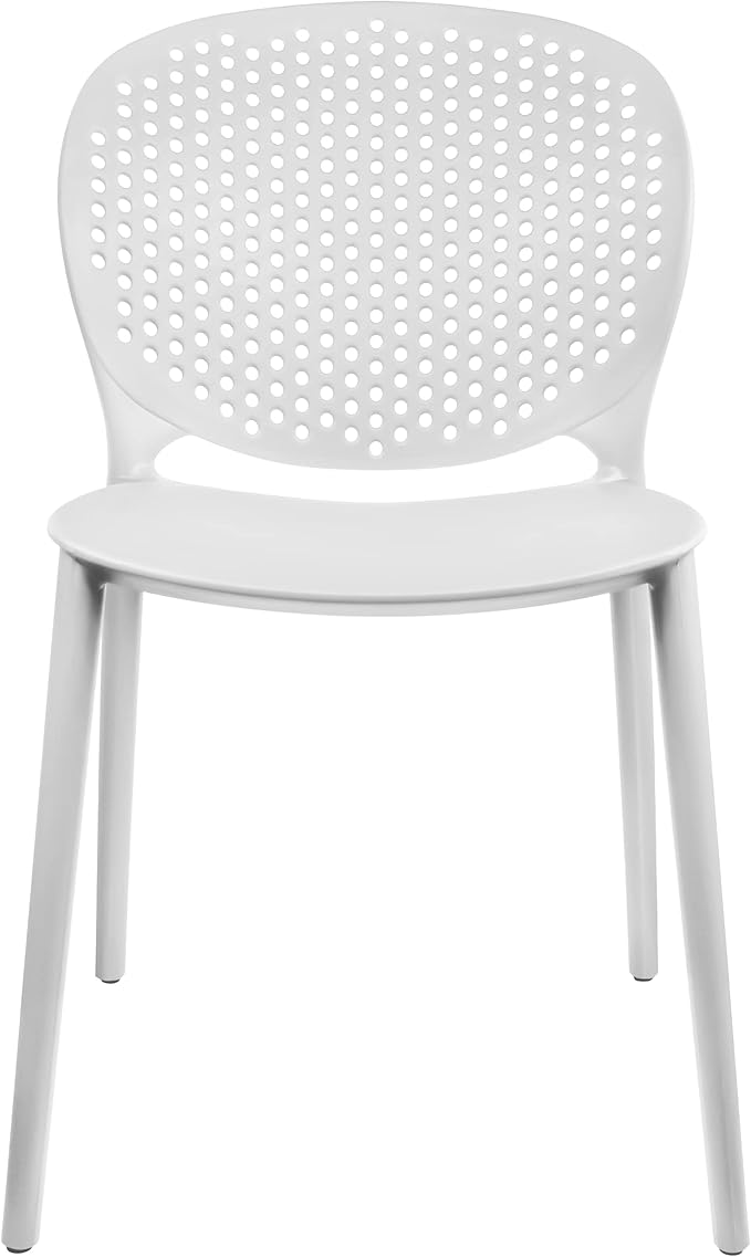 2xhome Patio Dining Chair | Modern Stackable Outdoor Pool Side Chair | Weather Resistant Plastic for Yard, Porch, Balcony, Kitchen, White, Single, Set of 1