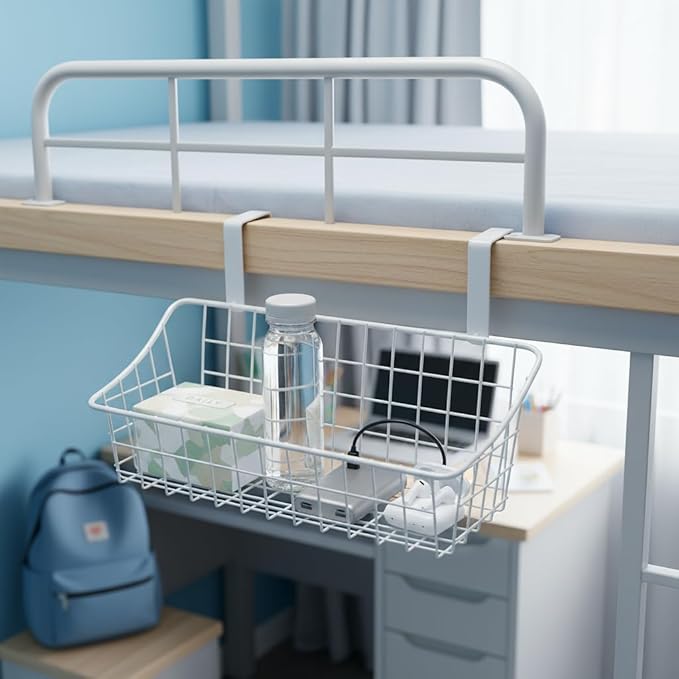 LeleCAT White Basket with hook Grid Storage Basket, Hang it behind a door or on