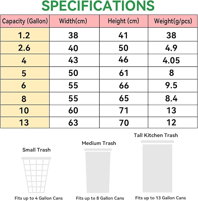 8 Gallon Trash Bags Drawstring, 8 Gal Garbage Bag, 55x65cm Size