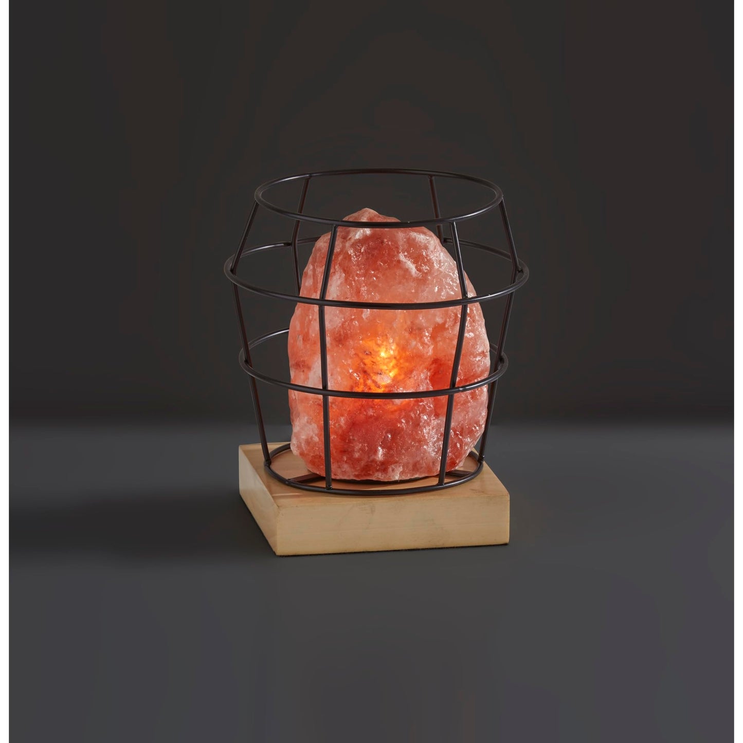 Adesso SL1147-12 Faith Himalayan Salt Table Lamp, 8 in., 7W Type B Bulb, Black Metal/Natural Wood, 1 Novelty Lamp