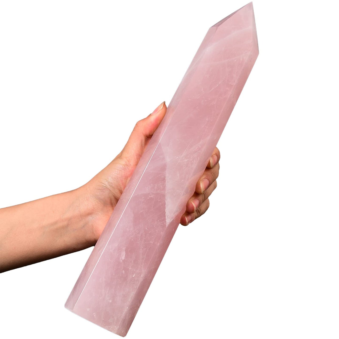 AMOYSTONE Large Healing Crystal Obelisk Tower Rose Quartz Point Wand Crystal Decor Reiki Gifts for Bignners 3.0-3.5 LBS